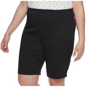 Croft & Barrow Pull-On Elastic Waist Mid Rise Black Bermuda Shorts Size 24W NWT